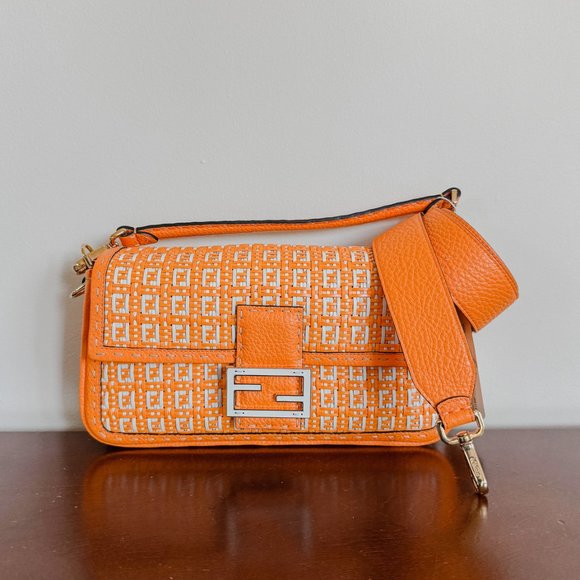 Fendi Handbags - Fendi Zucca Woven Baguette NM Orange w/Strap